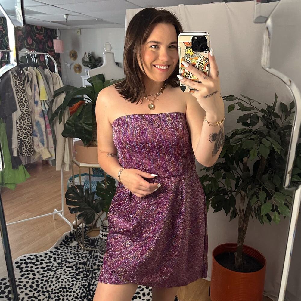 Topshop Strapless Mini Sheath Dress Metallic Purple Size 12